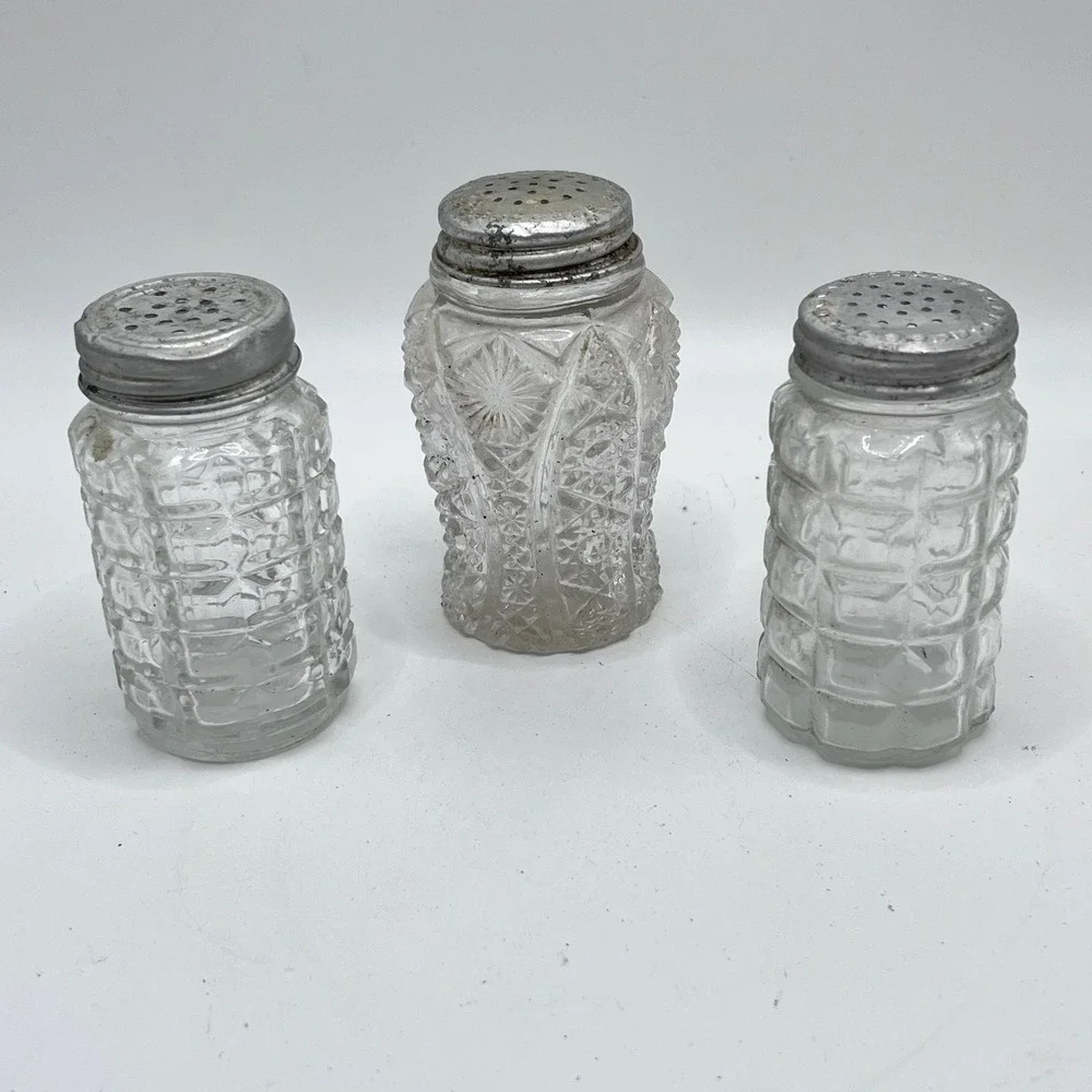 Vintage Anchor Hocking Pressed Glass Salt and Pepper Shakers Set of 3 Clear
